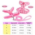Pink strawberry pattern pet harness vest and leash set with detailed size chart - S / Strawberry Pink