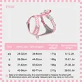 Pink checkerboard dog harness size guide with neck and chest measurements for XS-L sizes. - XS / Pink and White Checkerboard