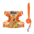 Orange pet harness and leash set with cute cartoon dinosaur print for small dogs - XXS / Harness and Leash Set / Orange Dinosaur