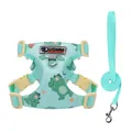 Breathable mint green dog harness and leash set with cute cartoon dinosaur print - XXS / Harness and Leash Set / Dinosaur Cyan