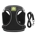 Breathable black mesh pet harness and leash set featuring high-visibility reflective strips - XS / Black