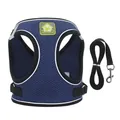Reflective breathable blue mesh dog harness and leash set for small to medium pets - Navy Blue