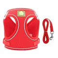 Vibrant red reflective breathable mesh pet harness and matching nylon leash set for dogs - Red