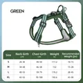 Size chart for reflective green dog harness with adjustable straps and breathable mesh - S / Army Green