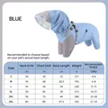Tabla de tallas de impermeable azul para perro con medidas de cuello, pecho y espalda - S / Azul Mañana