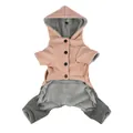 Mono de invierno cálido para perro rosa y gris con capucha y forro polar para cachorros - S / Ropa de cuatro patas / Rosa