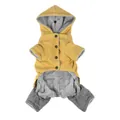 Sudadera con capucha de franela para perro, cálida para invierno, amarillo y gris para mascotas - S / Ropa de cuatro patas / Amarillo