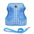 Fresh blue and white plaid escape-proof pet harness and leash set with mesh lining - XS / Sky Blue