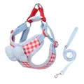 Arnés para mascotas a cuadros rojos y blancos con lazo azul y correa para perros - S / Cuadros Rojos