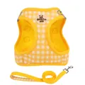 Comfortable yellow checkered dog harness and matching leash set for small pets and cats - XS / Lemon Yellow
