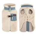 Gilet chaud en polaire sherpa pour chien avec accents bleus et anneau en D pour laisse - 3XL / Hauts / Beige et Vert