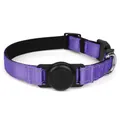 Collar reflectante púrpura para perros con soporte AirTag para seguridad animal. - M / Estilo Soporte de Rastreador / Violeta