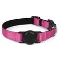 Collar reflectante rosa para perro con soporte AirTag y hebilla de liberación rápida. - M / Rosa rojo