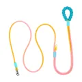 Duurzame hondenriem met roze en geel verloop en ergonomische turquoise handgreep-greep - 2m / Roze-Oranje Verloop