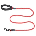 Guinzaglio riflettente rosso per cani con morbida impugnatura in schiuma e moschettone nero - Solo Guinzaglio (FB-541) / 1cm*150cm / Rosso