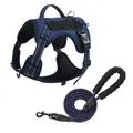 Pettorina tattica riflettente blu per cani e set di guinzagli con comoda impugnatura imbottita - Set Pettorina e Guinzaglio (FB-541) / Taglia S / Blu navy