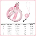 Reflective pink mesh dog harness and leash set featuring a comprehensive size chart guide - Rose Red / XS