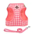 Comfortable pink and white checkered pet harness and leash set for dogs and cats - XS / Pink