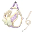 Elegante arnés para mascotas de cuadros morados con un gran lazo decorativo crema - S / Gingham Púrpura