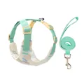 Breathable seersucker dog harness and leash set in mint green for small pets - XS / Beige