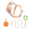 Roze en geel gestreept hondentuigje met bijpassende riem en oranje LED-veiligheidslichtje - XS / Harnas Lijn Set met LED-hanger / Romige Perzik Roze