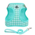 Fresh mint green gingham plaid pet harness and leash set for small dogs or cats. - XS / Green