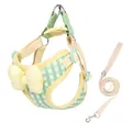 Cute green checkered dog harness and leash set with a decorative yellow bow tie - Green Plaid
