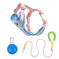 Ademend hondenharnas en lijnset met kleurblokken in blauwe en roze dopaminetinten - XS / Harnas Lijn Set met LED-hanger / Zeezout Guave