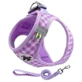 Premium adjustable purple gingham dog harness and matching leash set for small pets - XS / Purple
