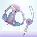 Schattig paars hondentuig en lijn set met pluche pop versiering en ademende mesh voering - XS / Violette Set