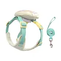Mint green seersucker pet harness and leash set with small embroidered back pouch - XS / Harness and Leash Set / Beige