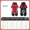 Red and black winter dog coat with warm fleece lining and reflective stripes, size chart included - Red