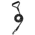 Durable black reflective braided rope dog leash with soft cushioned foam handle for pets - Matching Leash / M / Black
