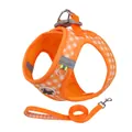 Orange plaid breathable mesh pet harness and matching leash set for small dogs and cats - XS / Orange