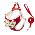 Rood verstelbaar hondenharnas en hondenriem set met een schattige afneembare watermeloen strik - S / Rood tuigje set met vlinderdas