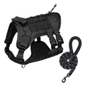 Schwarzes taktisches Hundegeschirr Set mit atmungsaktivem Mesh und robuster Leine - L / Geschirr- und Leinenset / Schwarz