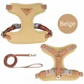 Beige dog harness and leash set with breathable mesh lining for small dogs - XS / Harness and Leash Set / Beige
