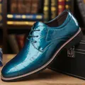 Formal teal blue shiny patent leather dress shoes with unique marble texture for men - 39 / Green