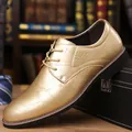 Elegant gold textured pointed-toe lace-up oxford dress shoes for formal events - 39 / Gold