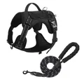 Set pettorina tattica riflettente nera e guinzaglio con comoda impugnatura imbottita. - Taglia S / Nero + Guinzaglio Nero