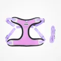 Atmungsaktives lila Hundegeschirr und Leinenset aus Mesh im Westenstil - S / Schwarz und Rosa