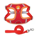 Red reflective vest-style pet harness and leash set with breathable mesh and corgi patch - S / Red Leash Set / Red