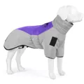 Manteau d'hiver imperméable pour chien violet et gris avec col haut et anneau en D - 3XL / Gris & Violet Colorblock