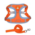Orange reflective breathable mesh pet vest harness and leash set with cute Corgi patch - S / Orange Leash Set / Orange