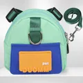 Small green and blue pet cartoon backpack harness set with matching dark green leash - S / Green