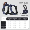 Navyblaues reflektierendes Hundegeschirr-Set für große Hunde mit Größentabelle - Geschirr Und Leine Set / S / Marineblau
