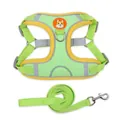Breathable green reflective pet harness vest with matching leash and cute corgi patch - S / Green Leash Set / Green