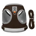 Breathable coffee brown mesh pet harness and leash set with reflective strip - Coffee