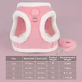 Pink corduroy pet harness and leash set with white faux fur lining for small dogs and cats - XXS / Pink