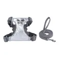 Elegant silver dog harness and leash set with butterfly crystal bow for small dogs - XXS / Harness + Leash / Yinchuan Gray